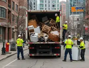 City Junk Haulers team loading a truck, a top-rated junk removal company in Charlotte.