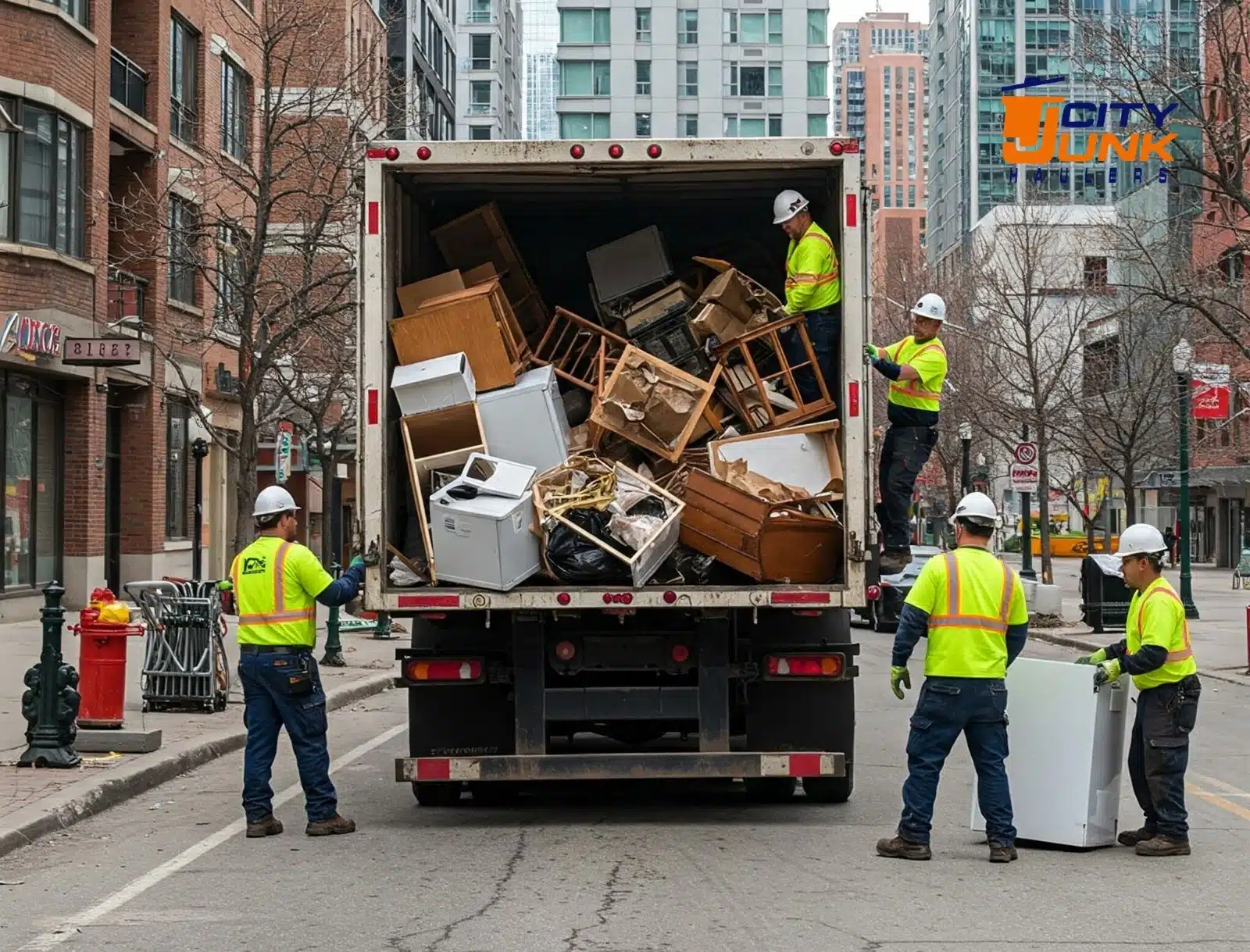 City Junk Haulers team loading a truck, a top-rated junk removal company in Charlotte.